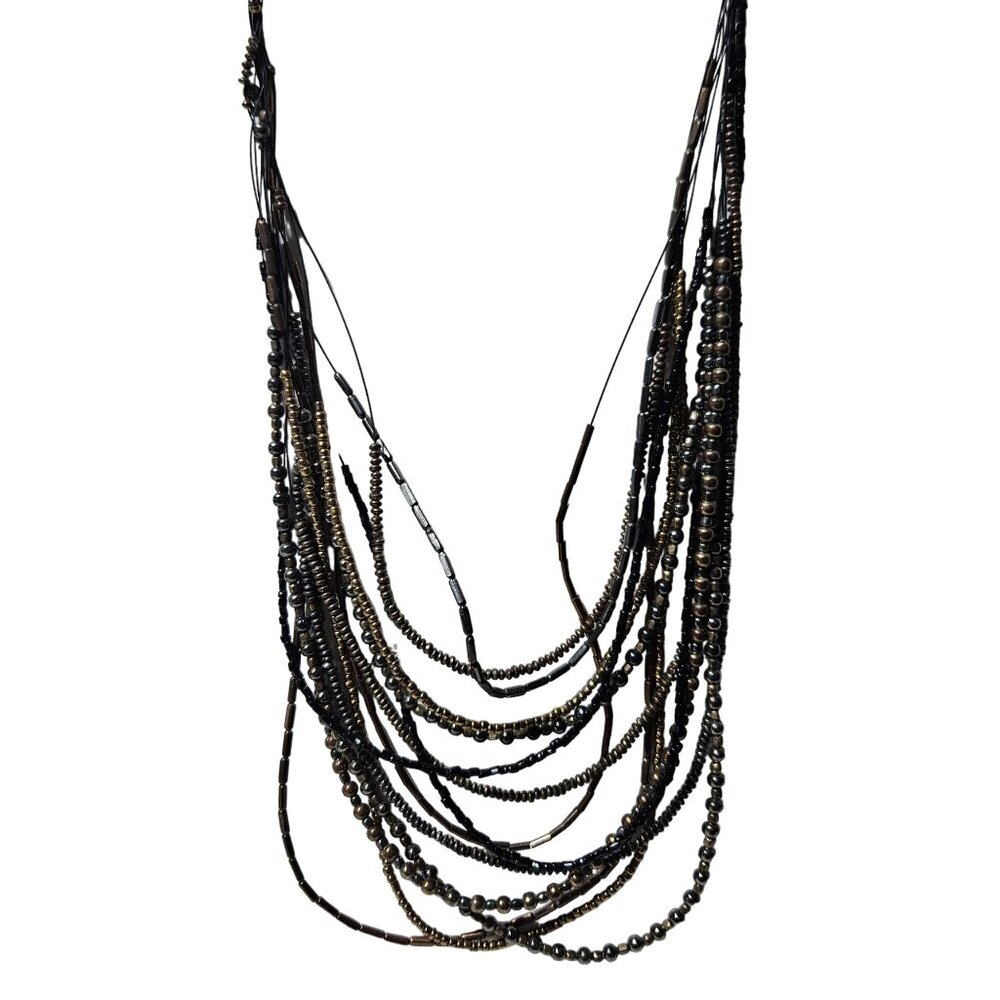 Coldwater Creek Seed Beaded Layered Necklace Multi Strand Boho Statement Ethnic